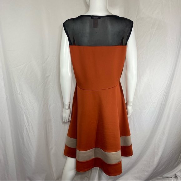 O'- Sher Sleeveless Burnt Orange  Netted Top Fit & Flare Dress - Picture 3 of 6